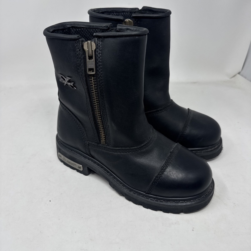 X Element Motorcycle Combat Boots Women Size 7 Black Leather Side Zip